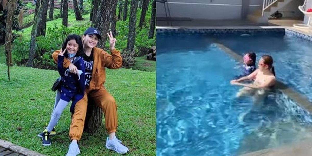 Portrait of Ayu Ting Ting Wearing Swimsuit, Enjoying Swimming - Quality Time with Bilqis