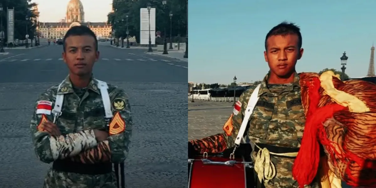 Portrait of Bagas, Son of Arzeti Bilbina, Participating in the French Bastille Day Ceremony Alongside Akmil Cadets