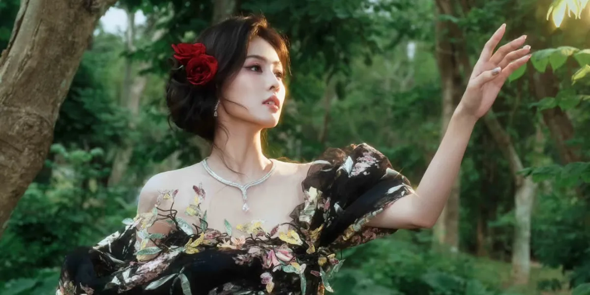 Portrait of Bai Lu for Tencent Video Starlight Awards 2025, Perfectly Beautiful with a Floral Theme