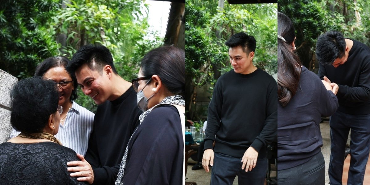 A portrait of Baim Wong greeting mourners who express condolences for the passing of Johnny Wong, looking strong.