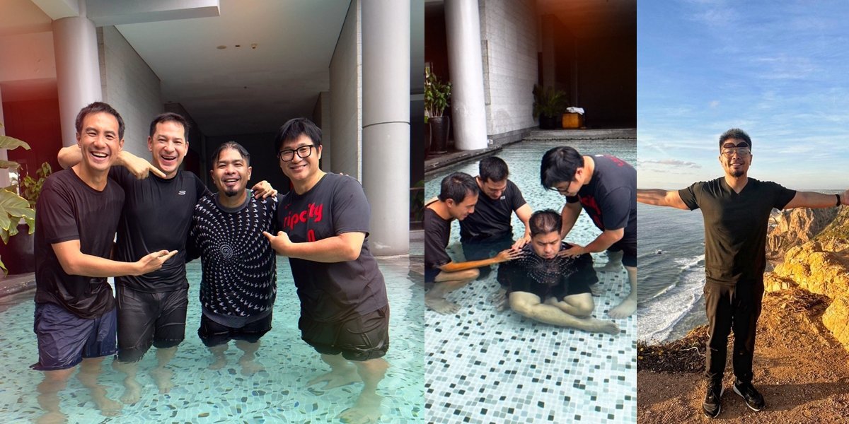 Portrait of Bams ex Samson Undergoing Water Baptism, Accompanied by Ari Wibowo and Daniel Mananta