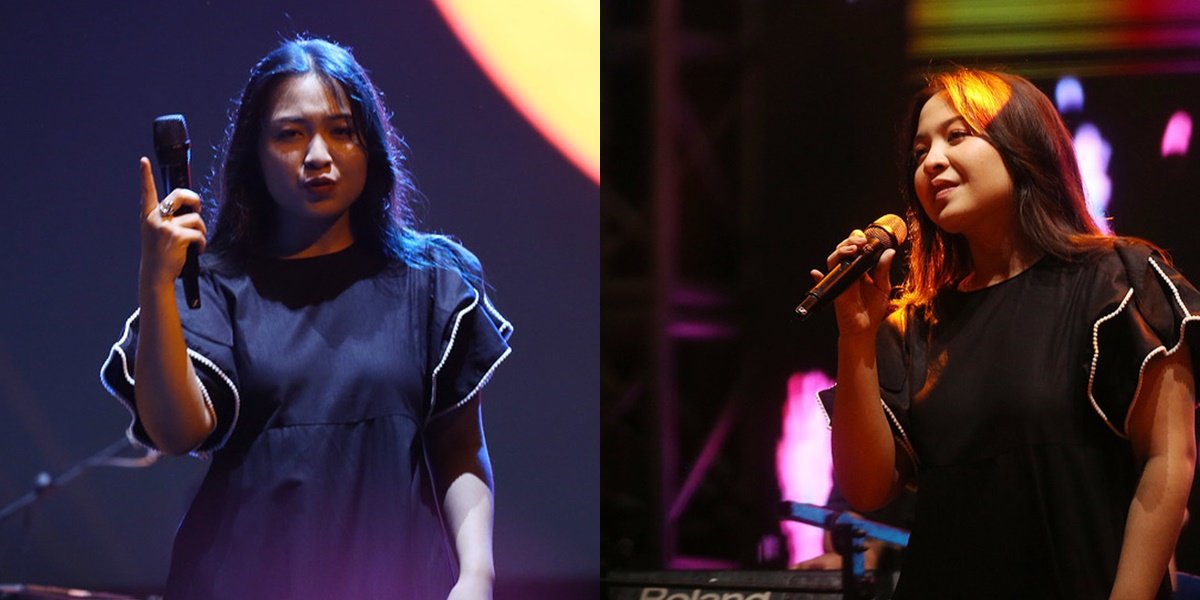 Portrait of Bernadya on the JGTC 2024 Stage, Black Dress Enhances Her Beauty at Night