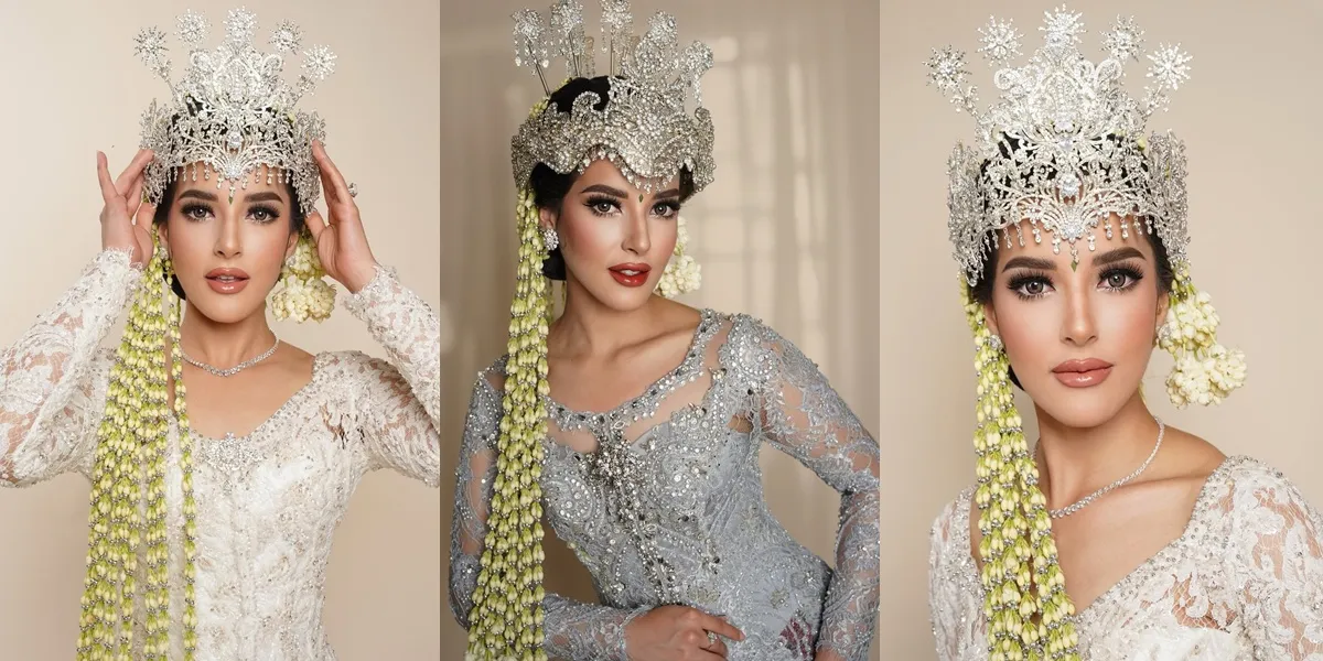 Beautiful Portrait of Tasya Farasya Cosplaying as a Sundanese Bride, Wearing Siger and a Beautiful Kebaya 