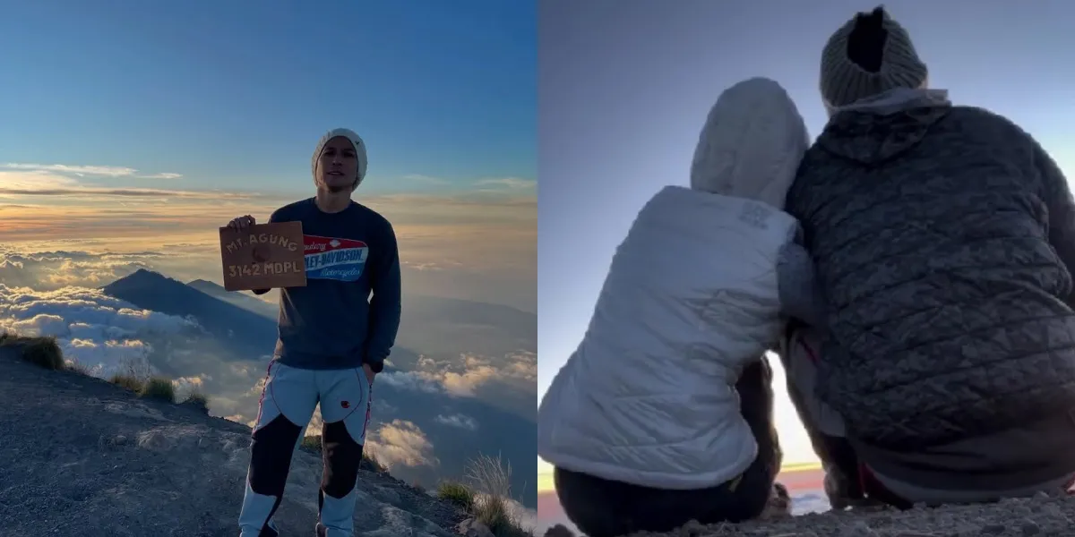 Portrait of Chef Juna Climbing Mount Agung with His Girlfriend While Celebrating His 50th Birthday