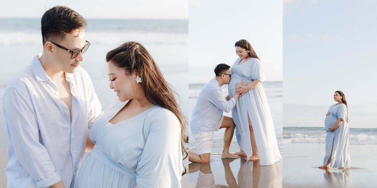 Portrait of Clarissa Putri's Babymoon in Bali, Maternity Shoot by the Beach - All Blue Welcoming Baby Boy