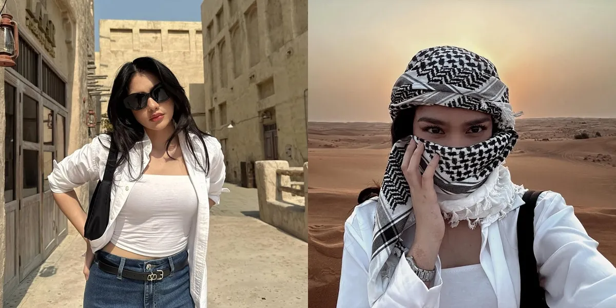 Portrait of Davina Karamoy Vacationing in Dubai, Enjoying the Desert - Tasting Local Snacks