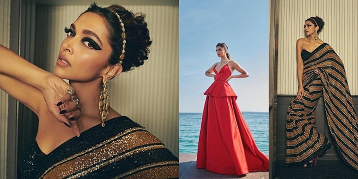 Portrait of Deepika Padukone at Cannes 2022, Stunning with Cleopatra-Style Sari - Red Dress Called Ugly