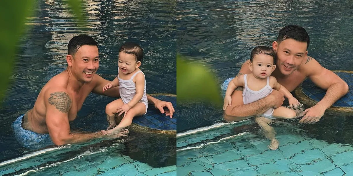 Portrait of Denny Sumargo Caring for His Child While Swimming, Beautiful Face of Gabriella Becomes the Spotlight