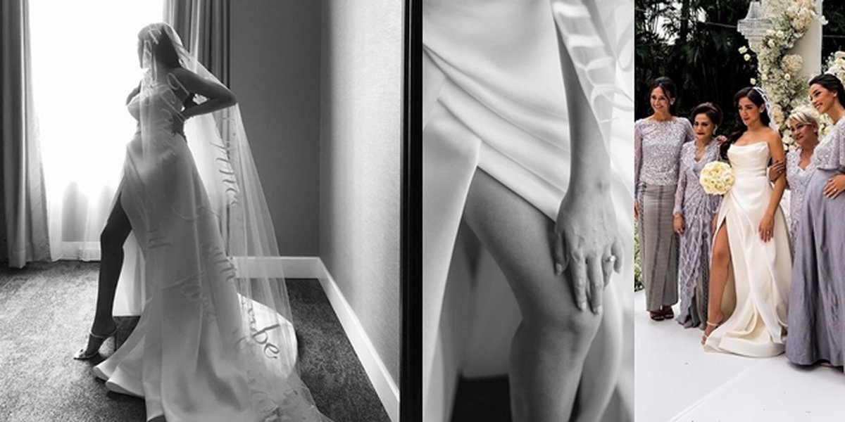 Portrait of Jessica Iskandar's Detailed Wedding Dress, Bold Oblique High Slit Style - Showing Off Her Long Legs