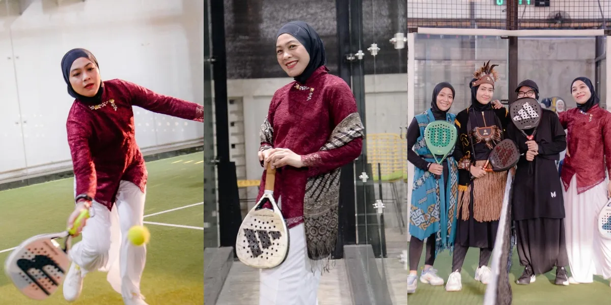 Portrait of Dian Ayu Lestari Playing Padel in Traditional Attire, Admits It's Complicated but Still Enjoys It