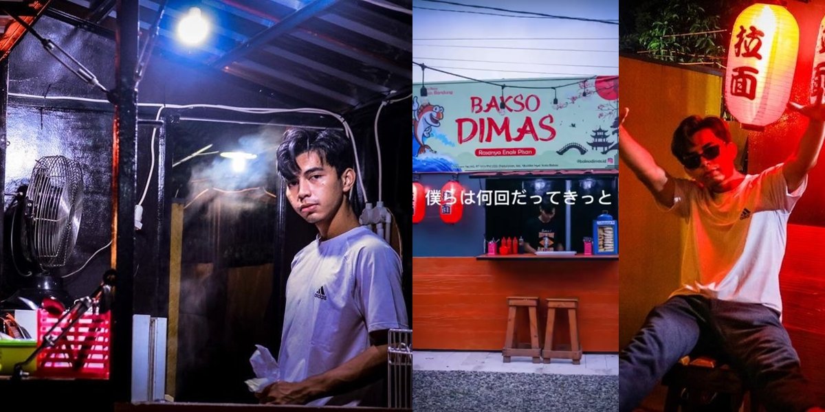 Portrait of Dimas Ahmad Returning to Sell Meatballs, Simple Japanese-themed Cart - Happy