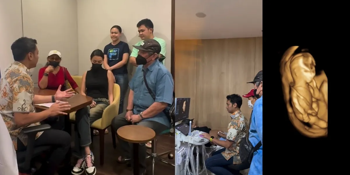 Portrait of Erika Carlina Checking Pregnancy Ultrasound, Accompanied by Parents and Family