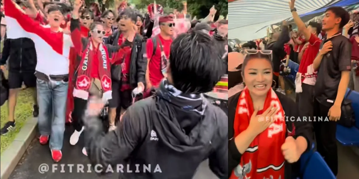 Fitri Carlina's Portrait Watching the Indonesia National Team vs Japan Match Live, Full of Enthusiasm with Other Supporters