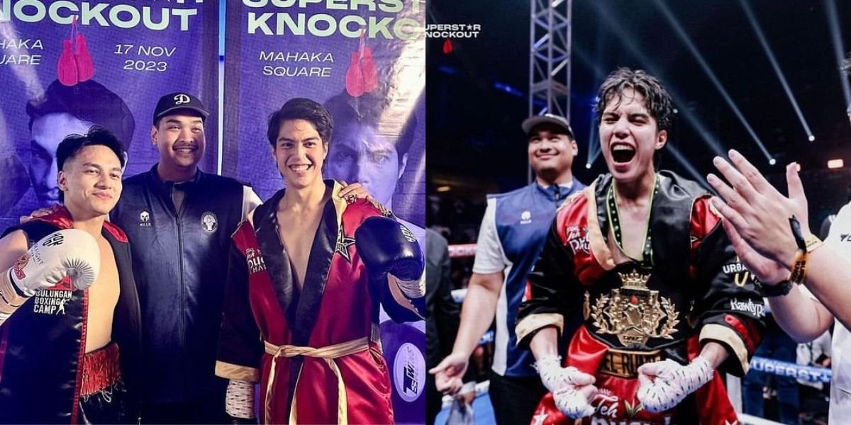 Handsome and Macho Portraits of El Rumi After Defeating Jefri Nichol in Superstar Knockout Boxing Match, Showing Respect to the Opponent