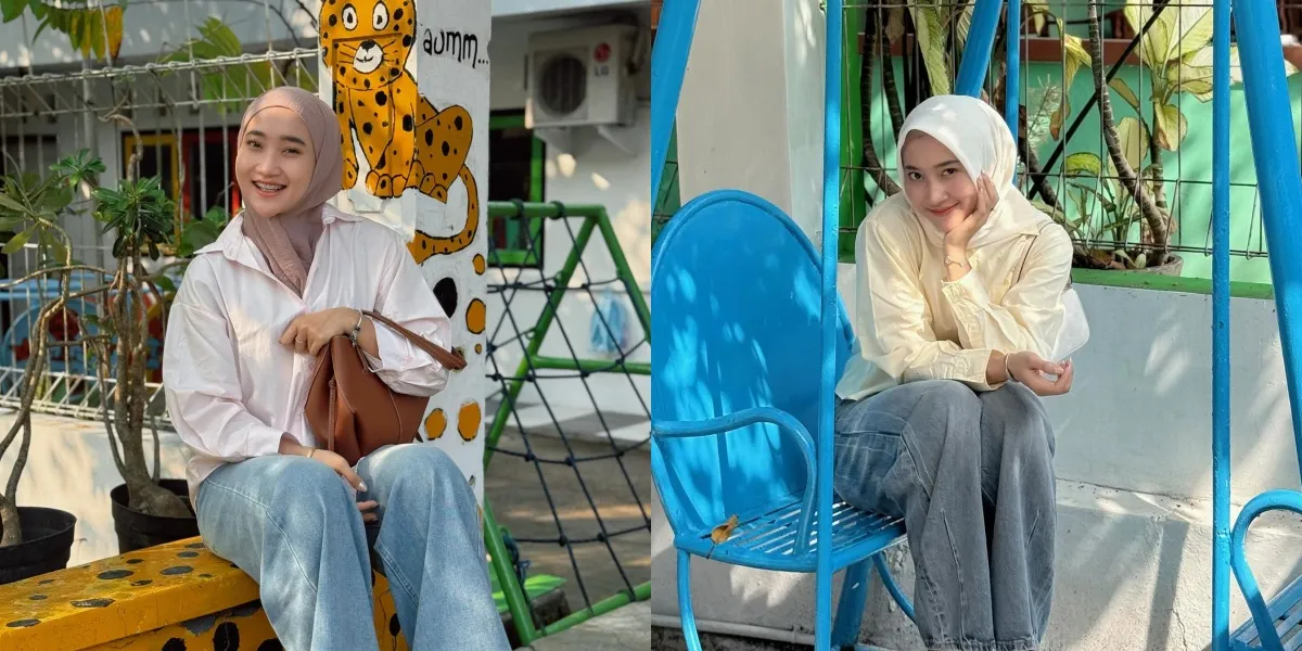 Portrait of Yeni Inka Taking Her Child to School, Beautiful Young Mother in Hijab