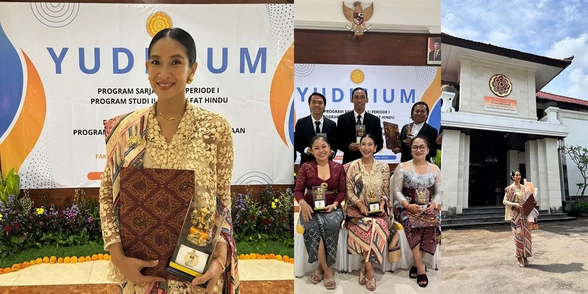 Portrait of Happy Salma Graduating with a Bachelor's Degree in Hindu Philosophy at the Age of 45, Looking Beautiful at the Graduation Ceremony in Bali