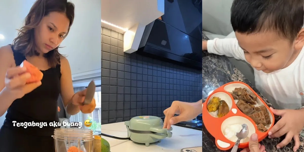 Beautiful Portrait of Indah Permatasari Cooking Breakfast for Naka, Her Specialty is Banana Waffle