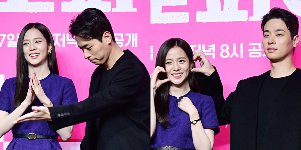 Portrait of Jisoo BLACKPINK and Park Jeong Min at the 'NEWTOPIA' Press Conference, Adorable While Making Heart Cheek