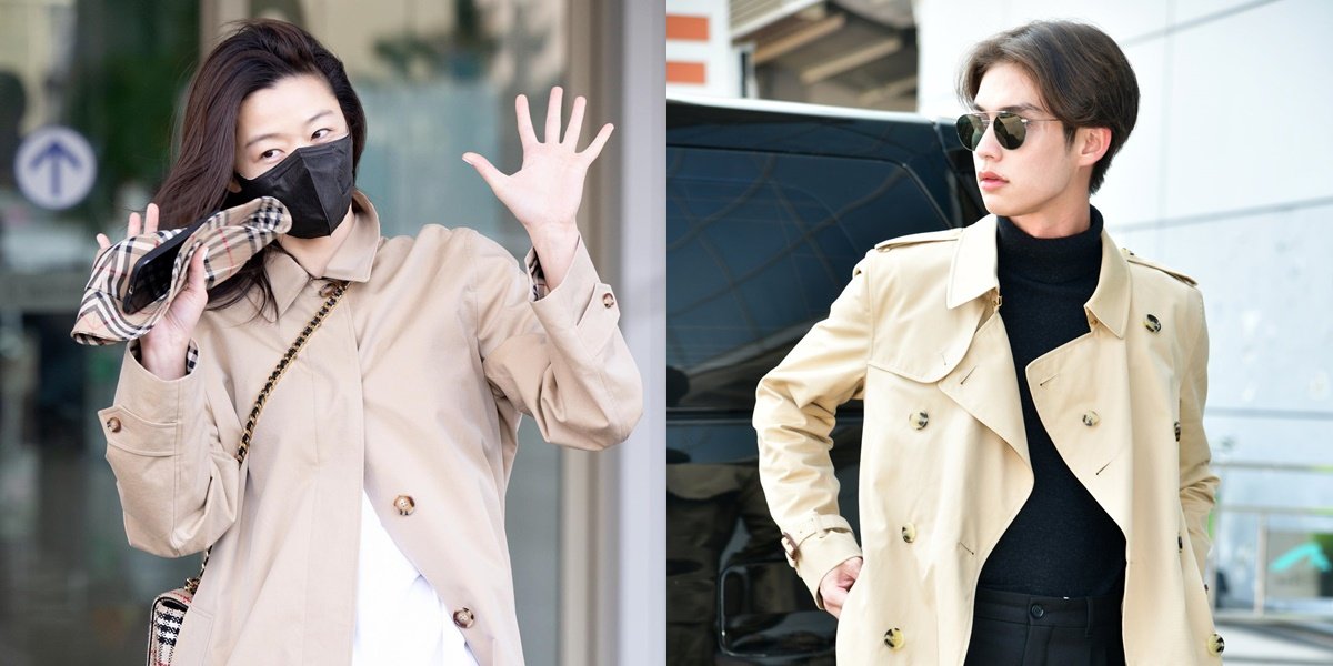 Portrait of Jun Ji Hyun and Bright Vachirawit Wearing Burberry Coats at the Airport Heading to London