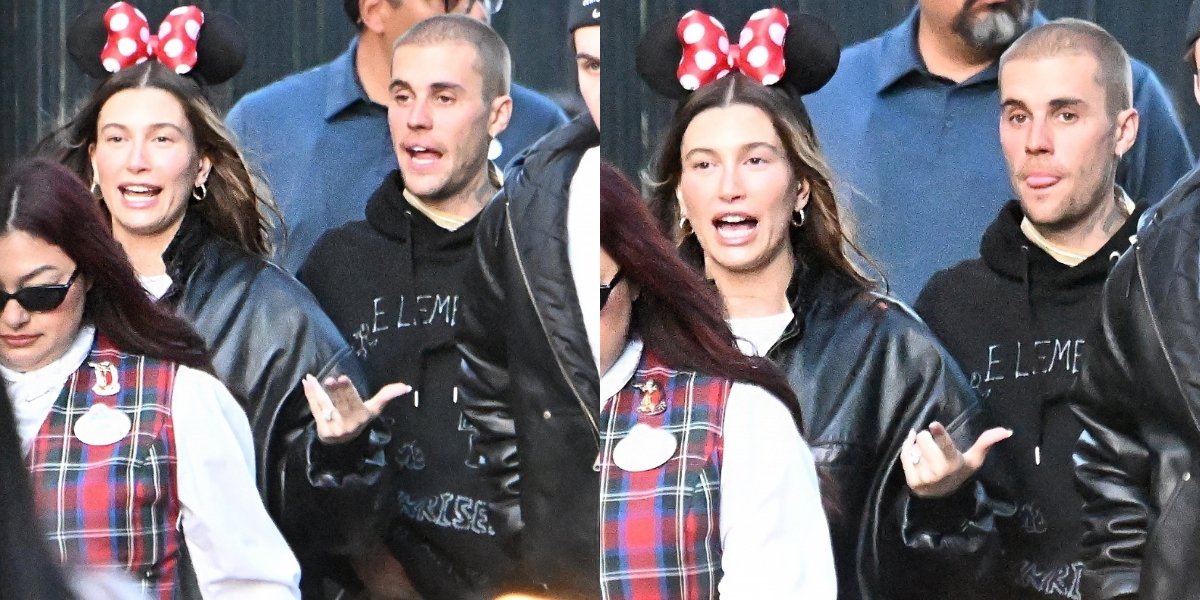 Portrait of Justin Bieber and Hailey Spending Time with Close Friends at Disneyland