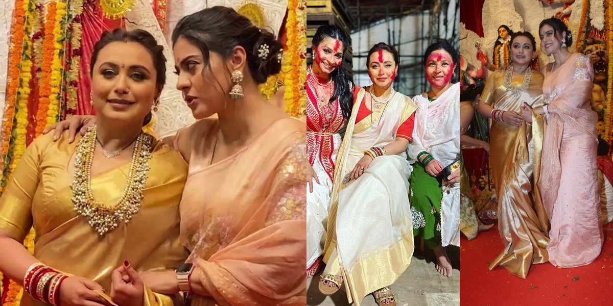 Portrait of Kajol and Rani Mukherjee Celebrating Dussehra, Warm Embrace - Netizens: Tina and Anjali Agree