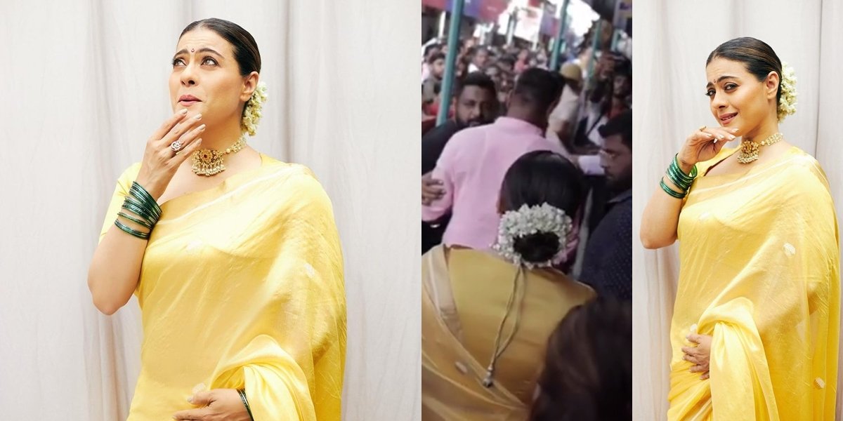 Portrait of Kajol Celebrating Ganesh Chaturthi, Still Smiling Happily Despite Being Crowded by Hundreds of People