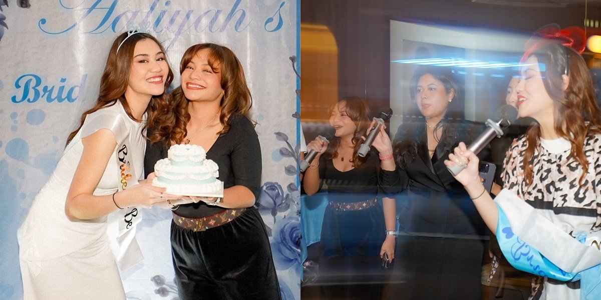 Snapshot of the Fun of Aaliyah Massaid's Bridal Shower Uploaded by Amel Carla, Yuki Kato 'Mupeng' Eating Cake