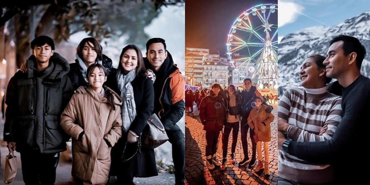 Family Vacation Portrait Donna Agnesia - Darius Sinathrya, Enjoying Snow in Switzerland - Hassle Without a Tripod