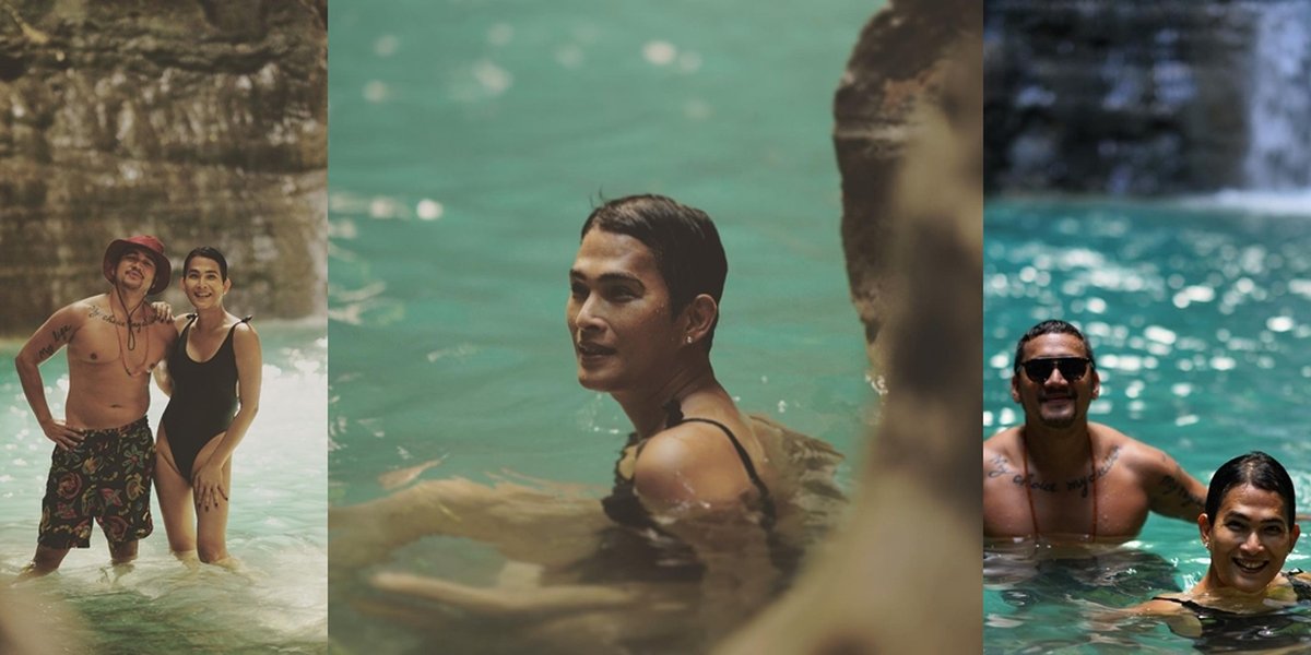 Oscar Lawalata's Holiday Portraits in Sumba, Swimming in Waterfall with Swimsuit - Confidently Presenting Herself as a Woman