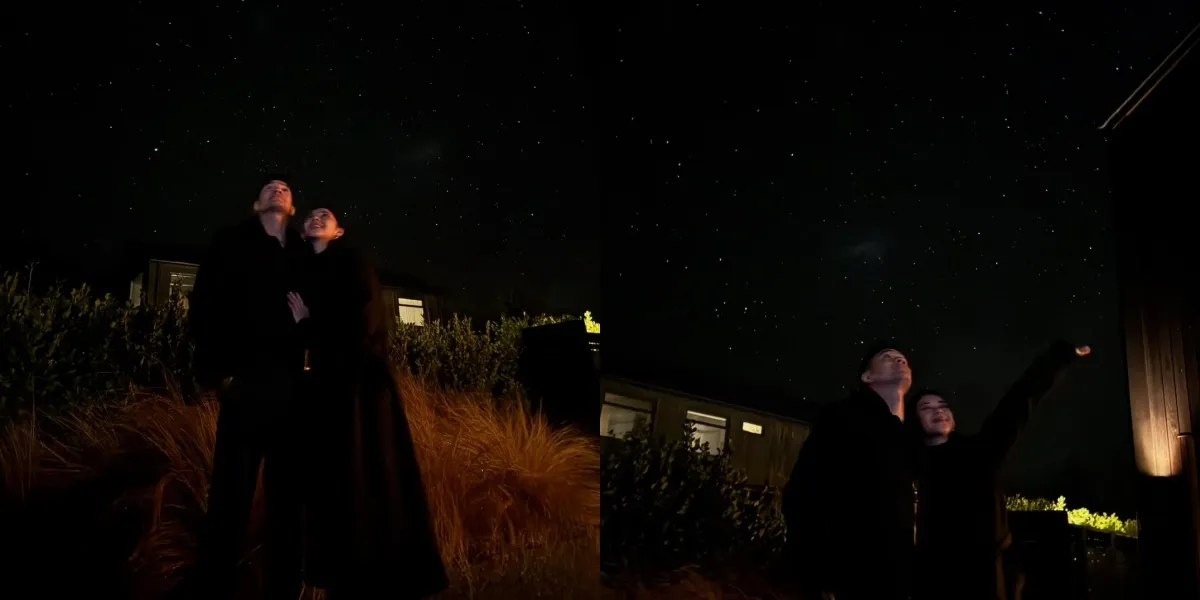 Romantic Holiday Portrait of Nana Mirdad and Andrew White, See the Stars Together like on Honeymoon