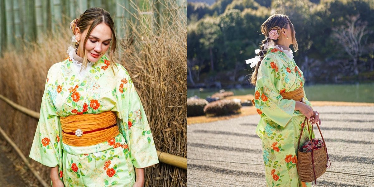 Portrait of Luna Maya Looking Stunning in a Kimono in Japan, Her Beauty is Like a Fairy and Amazing