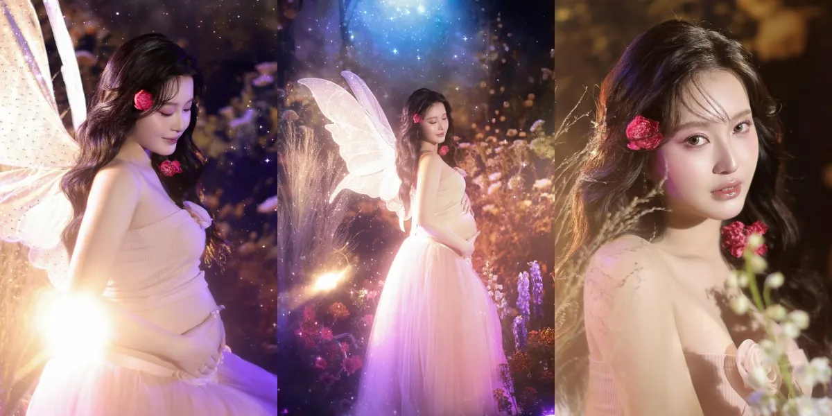 Maternity Shoot Portrait of Nita Vior with Fairy Theme, Glowing Mom Showcasing Bare Baby Bump