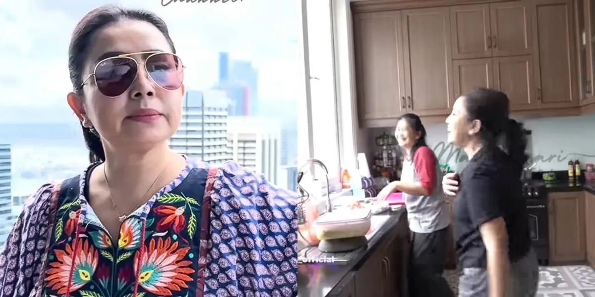 Portrait of Mayangsari Cooking for Her Husband with Help from Domestic Staff, The Dirty Kitchen Area Becomes the Spotlight