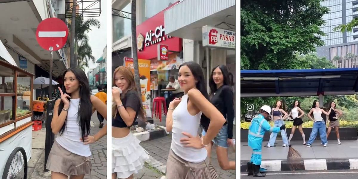 Portrait of NO NA Members Dancing on the Streets of Indonesia, The Vibe is Very Local - Bringing Plastic Snacks While Ojol Passes By