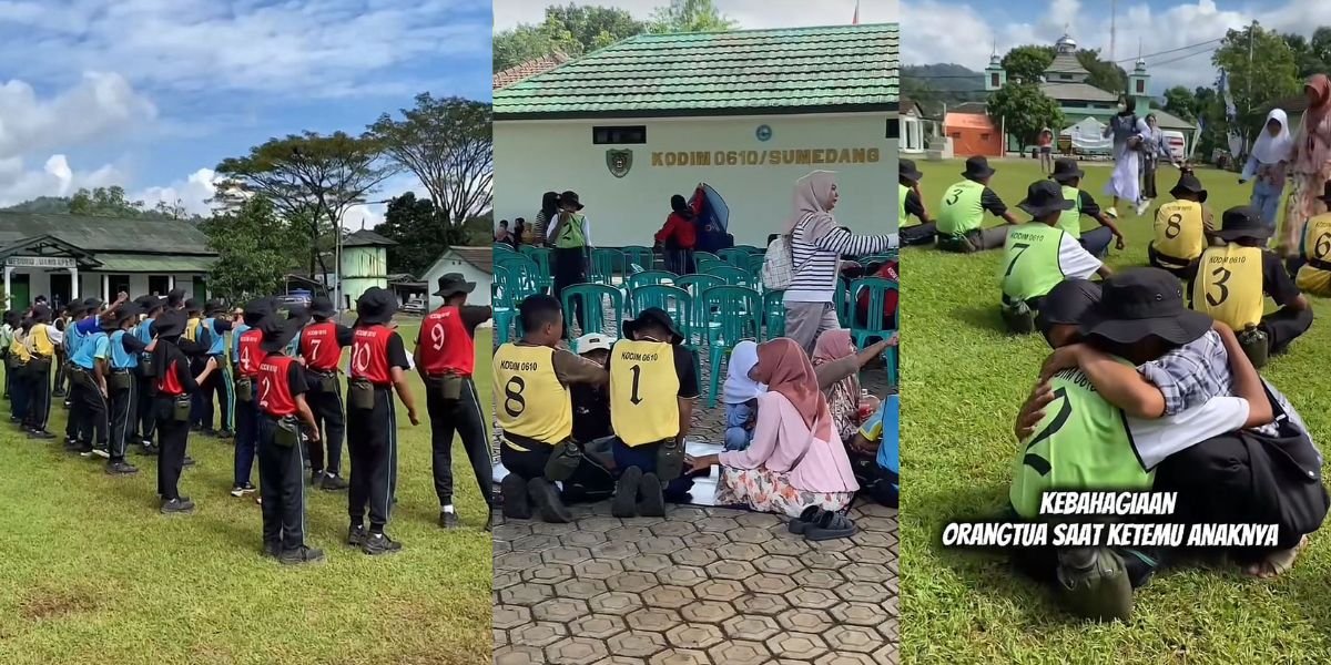 Portrait of Touching and Happy Moments of Students at the Sumedang Military Barracks When Meeting Their Parents