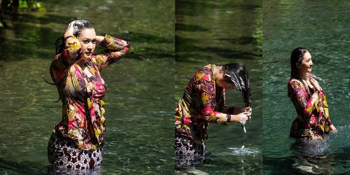 Portrait of Nafa Urbach Bathing and Shampooing in a River, Wearing a Kebaya - Like an Angel Descending from Heaven