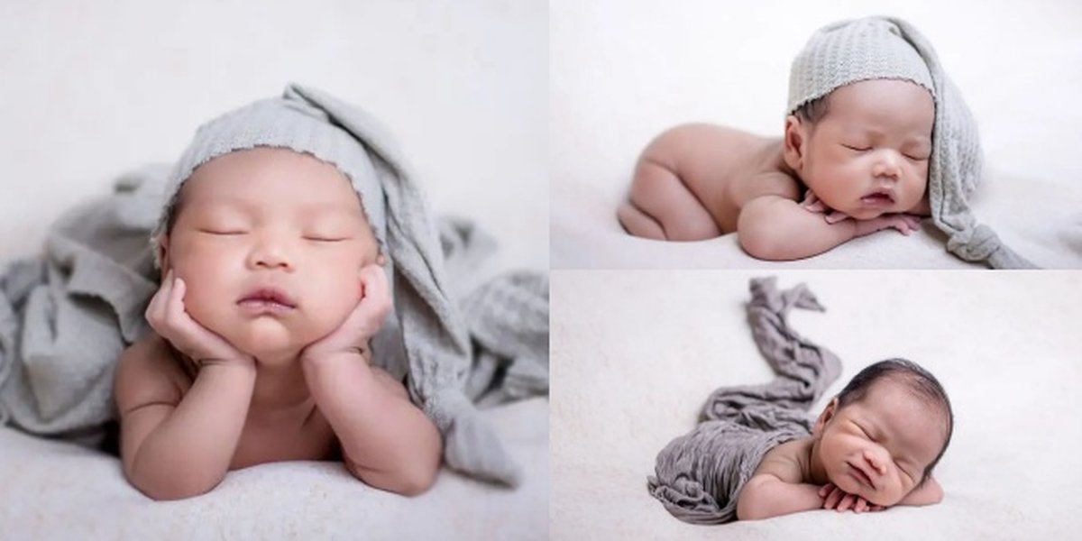 Portrait of Newborn Photoshoot Baby Rafa, Uut Permatasari's Second Child, Said to Have a Face Similar to Her Mother's, Making Him Adorable When Smiling