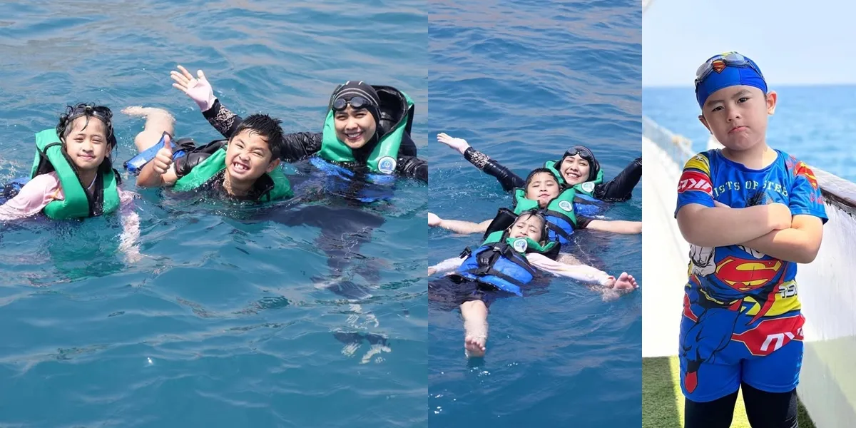 Portrait of Oki Setiana Dewi Enjoying a Vacation in the Sea of Egypt with Her Children, Sulaiman is Not Afraid of Water