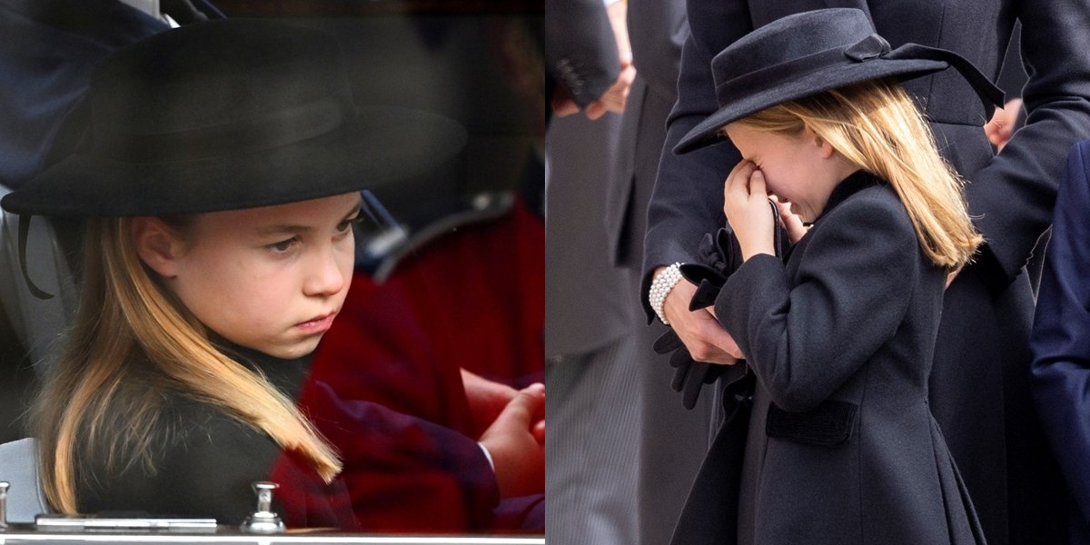 Portrait of Princess Charlotte Crying at Queen Elizabeth II's Funeral, Reminding George to Bow