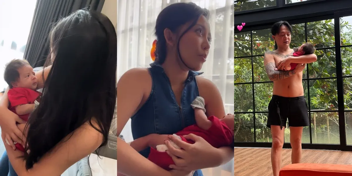 Portrait of Rachel Vennya Carrying and Drying Baby Andrew, Admiring DJ Bravy and Erika Carlina