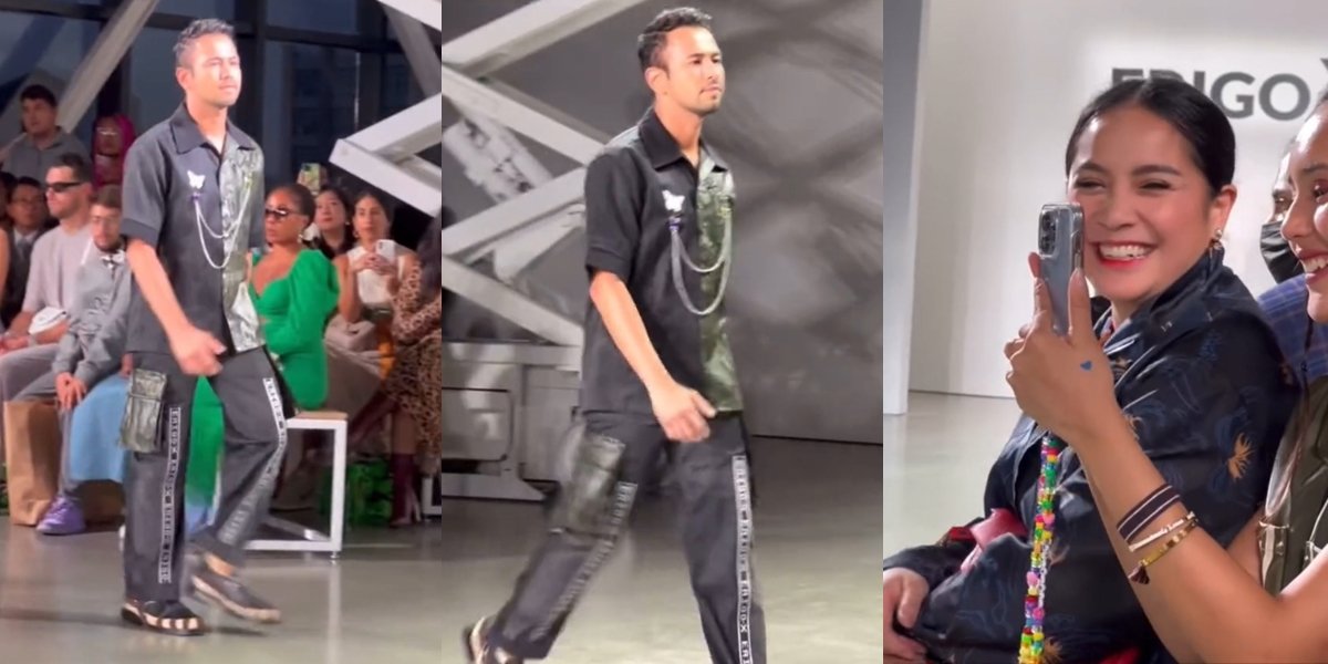 Portrait of Raffi Ahmad Looking Stiff While Striding on the Runway of New York Fashion Week, Nagita Slavina Can't Stop Laughing