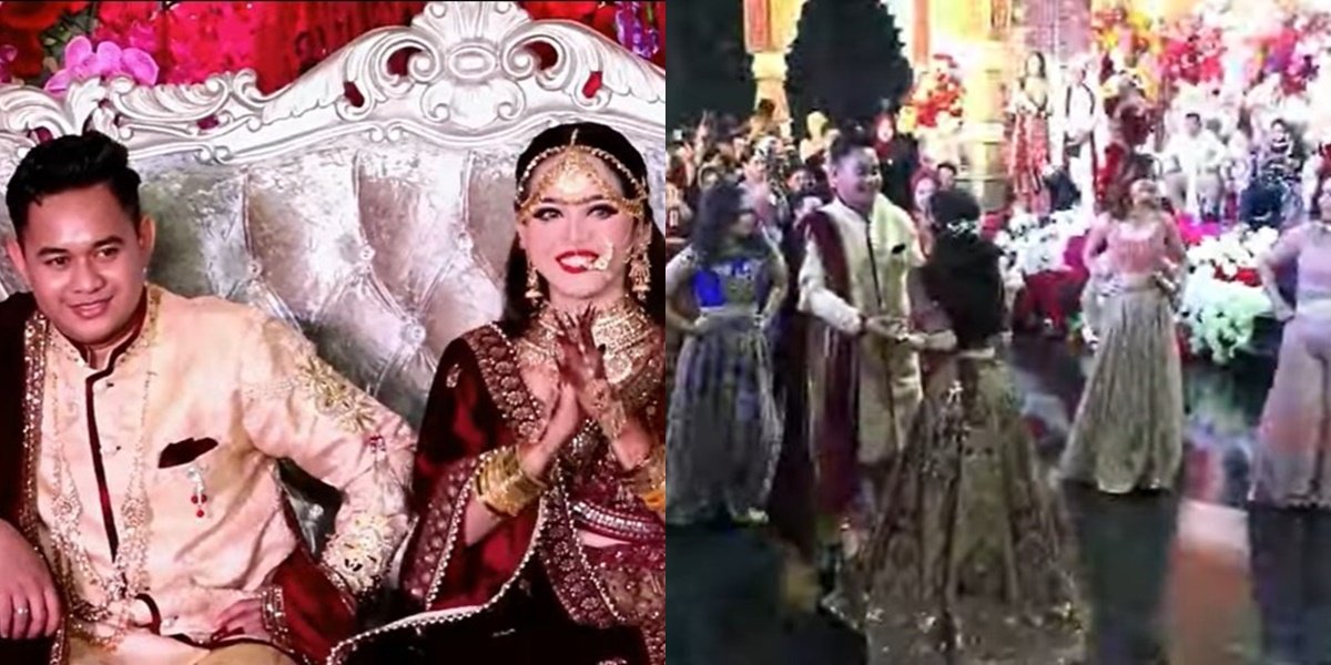 Portrait of Putri Isnari and Azis's Reception with Bollywood Night Theme According to Their Dreams, Romantic Indian Dance Bride