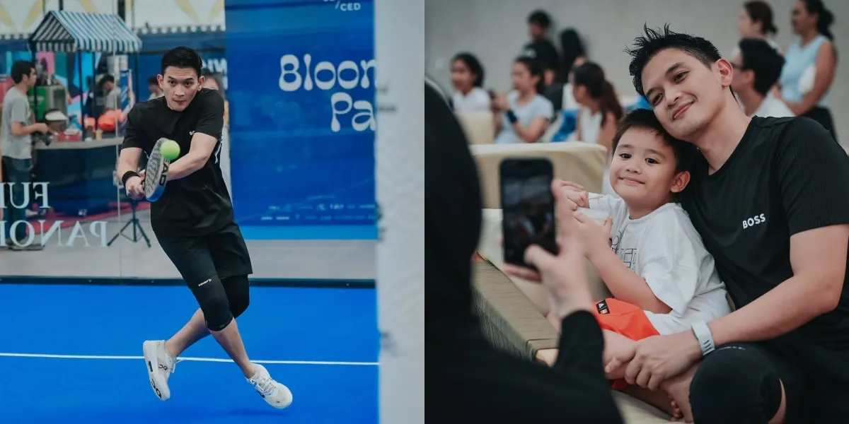 Portrait of Rezky Aditya Appearing Energetic While Playing Padel, Accompanied by His Son