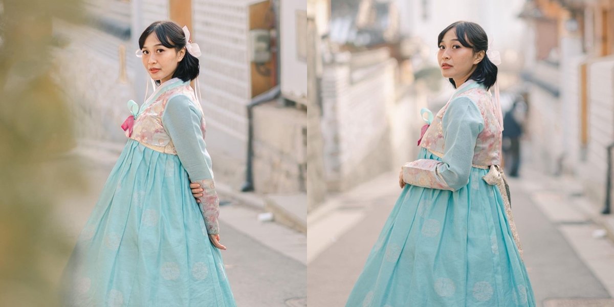 Portrait of Rinni Wulandari Wearing Hanbok that Attracts Attention, Exuding the Charm of a Beautiful Pregnant Woman like a Korean Drama Star