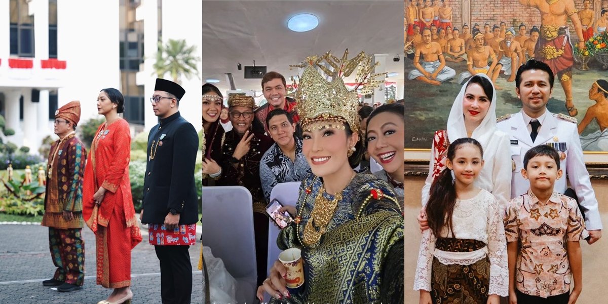 Portraits of Several Artists at the 78th Indonesian Independence Day Ceremony, Arumi Bachsin with Husband & Children - Many Wearing Traditional Clothing