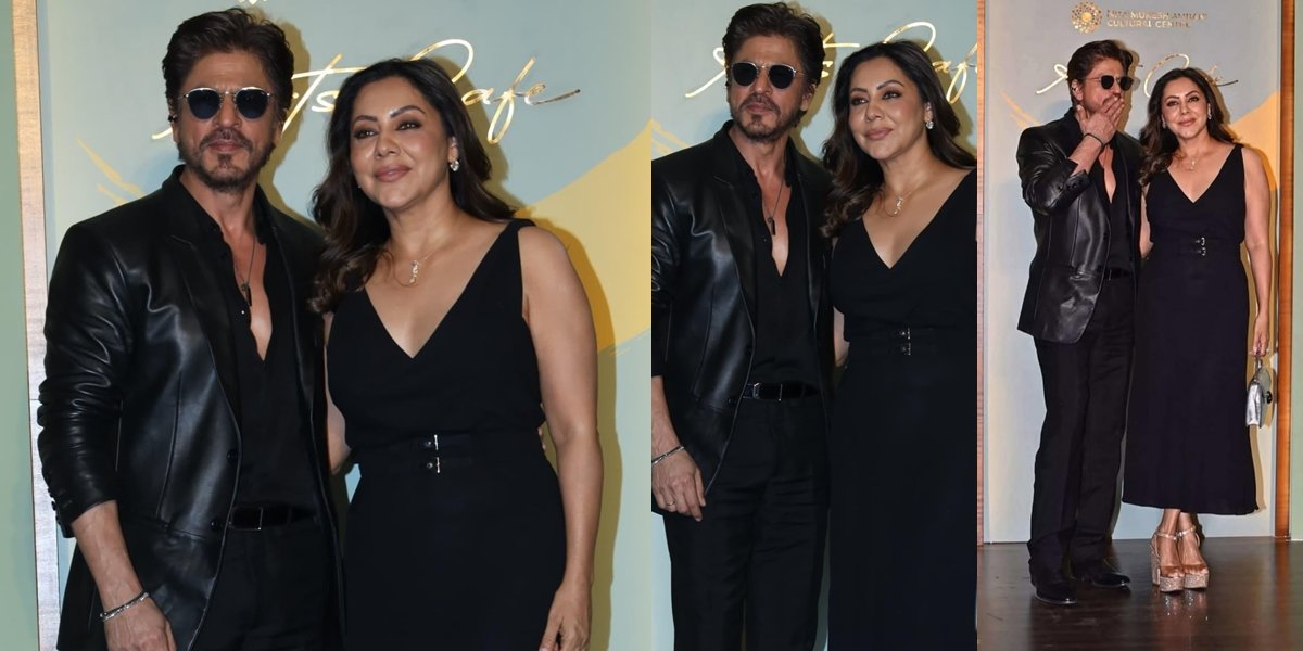 A Portrait of Shahrukh Khan Affectionate with Gauri Khan at the Indian Conglomerate Event, Harmonious Despite Different Religions in Marriage