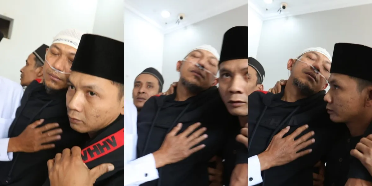Portrait of Nina Mpok Alpa's Husband Shocked by His Wife's Death, Using Oxygen Tube