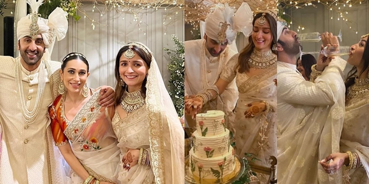 Portrait of the Atmosphere of Ranbir Kapoor and Alia Bhatt's Wedding, Cutting the Wedding Cake and Drinking Champagne in Happiness