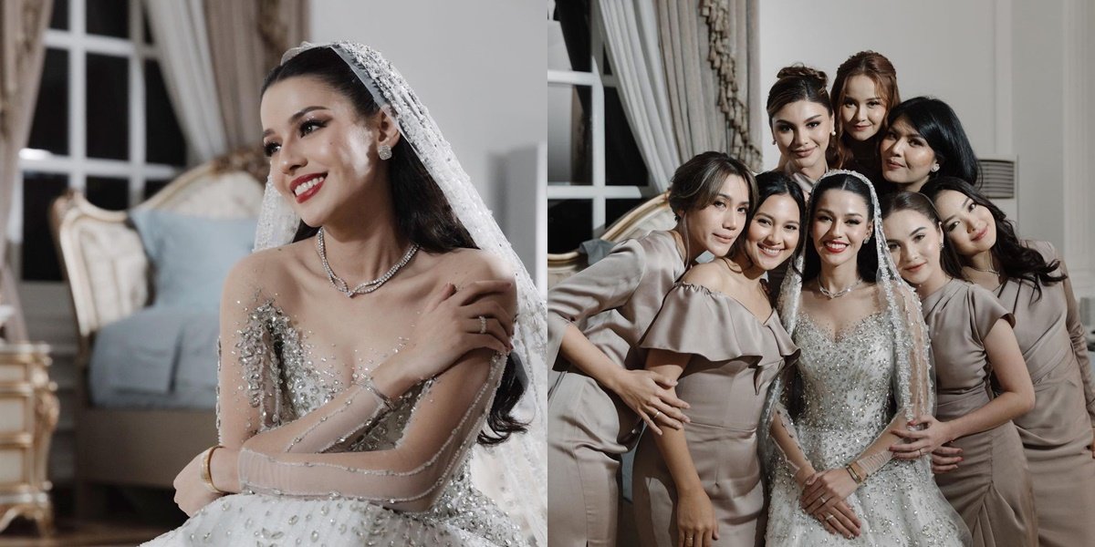 Portrait of Susan Sameh with Beautiful Classy Bridesmaids, Happy with Other Friends