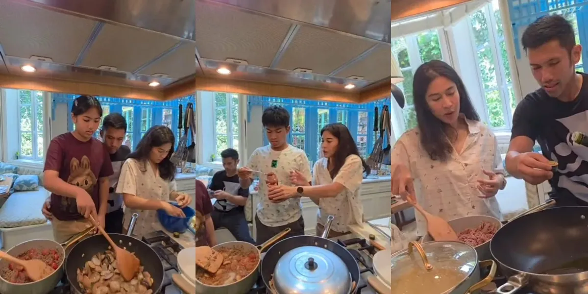 7 Sweet Photos of Dian Sastrowardoyo Cooking with Her Husband and Children, United